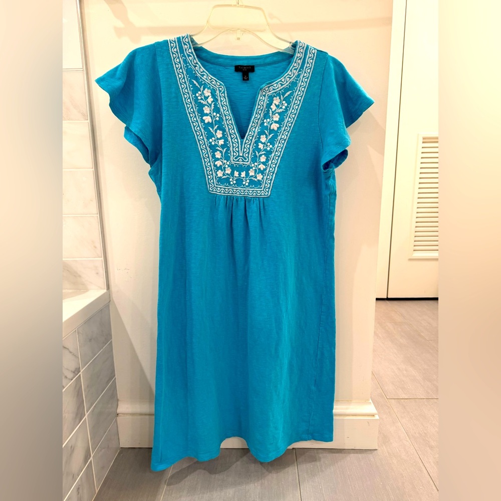 Talbots Petite Nantucket Slub Embroidered Shift Dress size Small